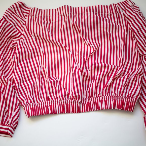 Zara Basics Red & white off shoulder top - Picture 4 of 5